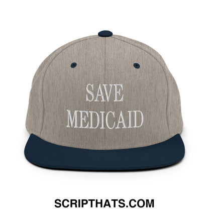 Save Medicaid Embroidered Flat Brim Bill Snapback Hat Heather Grey Navy