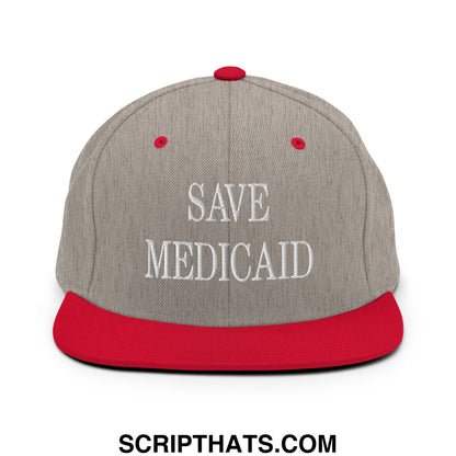 Save Medicaid Embroidered Flat Brim Bill Snapback Hat Heather Grey Red