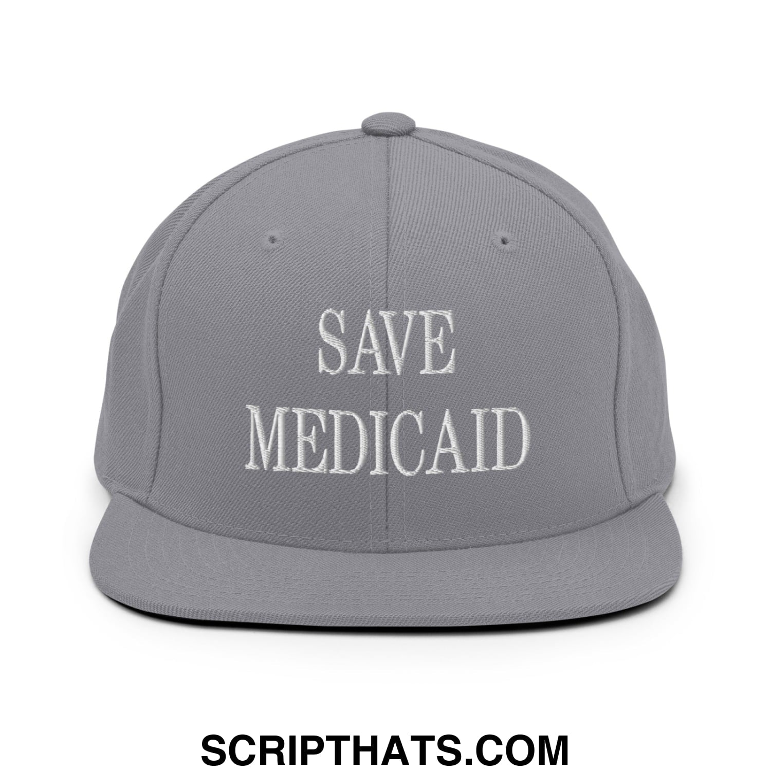 Save Medicaid Embroidered Flat Brim Bill Snapback Hat Silver
