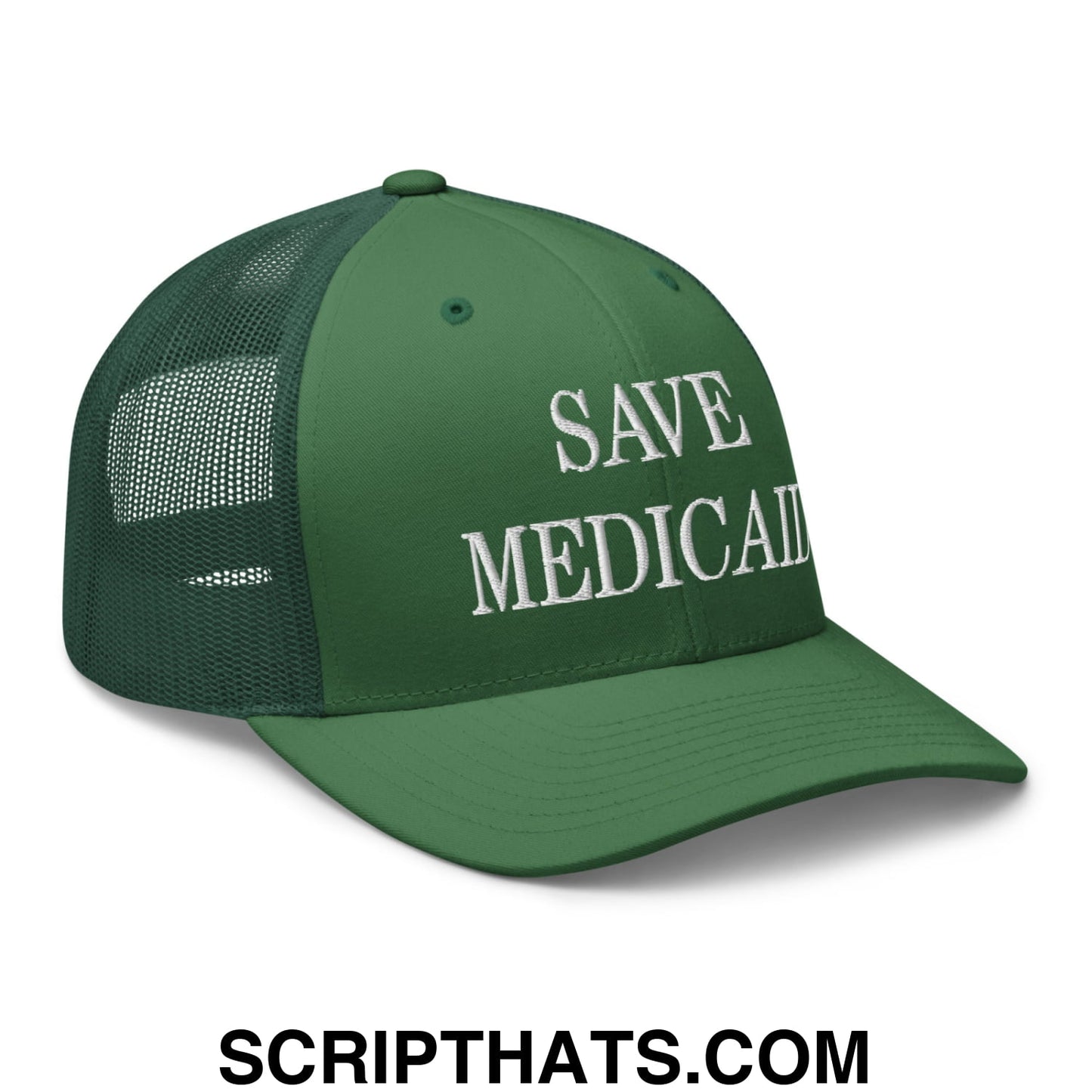 Save Medicaid Embroidered Mesh Trucker Hat Evergreen