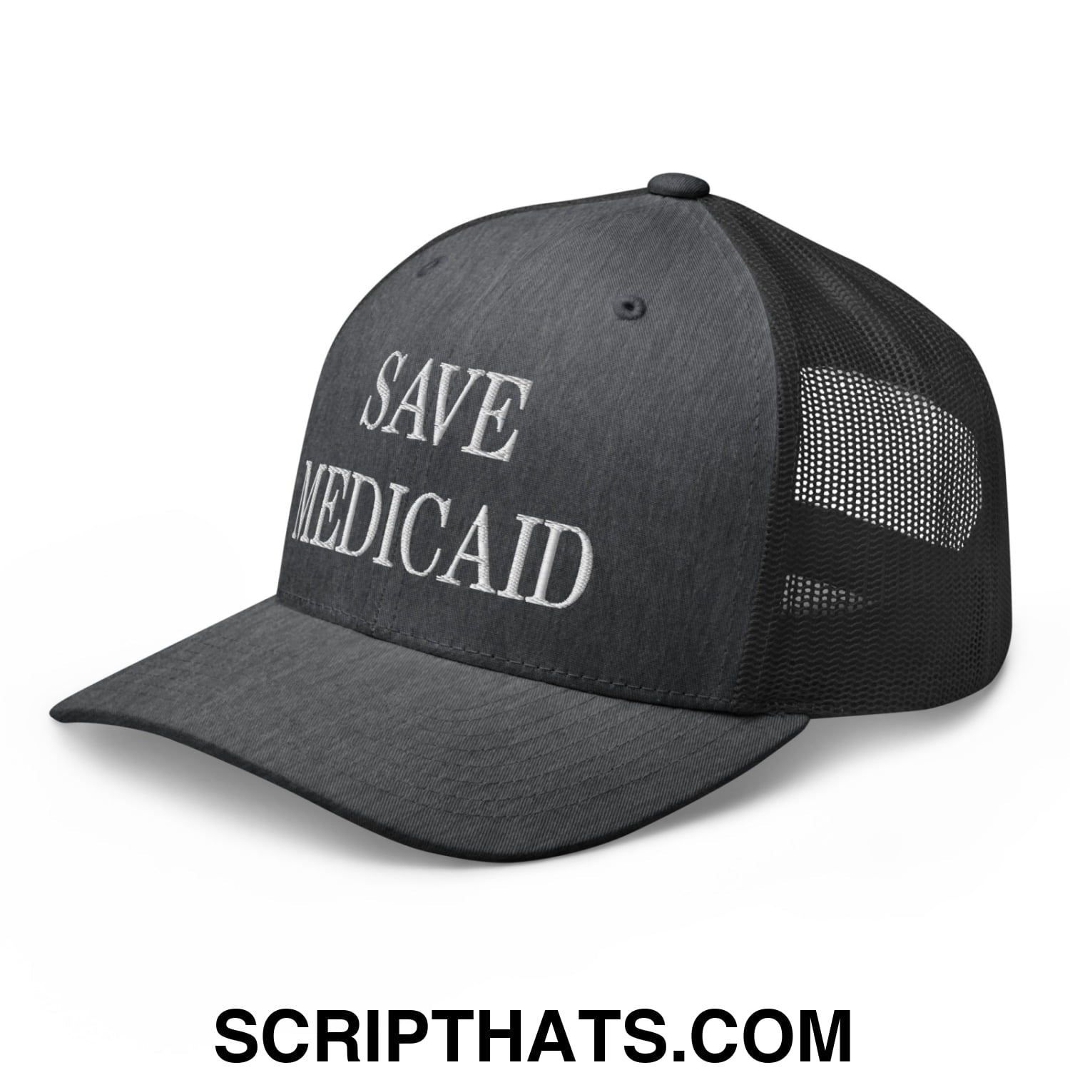 Save Medicaid Embroidered Mesh Trucker Hat Dark Heather Gray