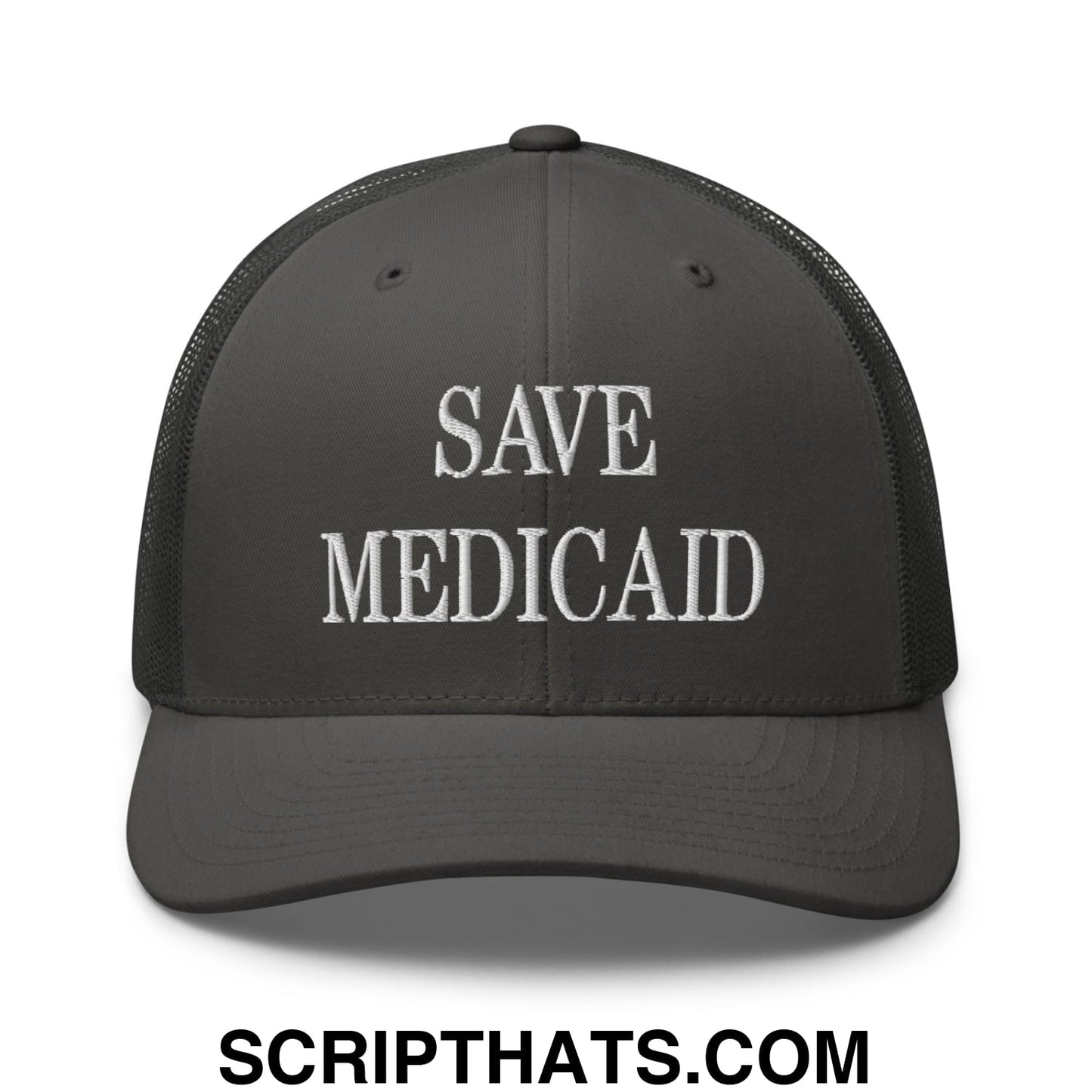 Save Medicaid Embroidered Mesh Trucker Hat Charcoal