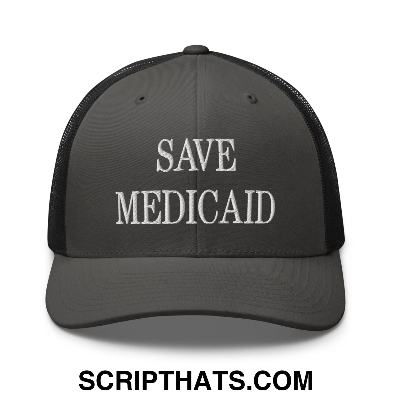 Save Medicaid Embroidered Mesh Trucker Hat Charcoal Black