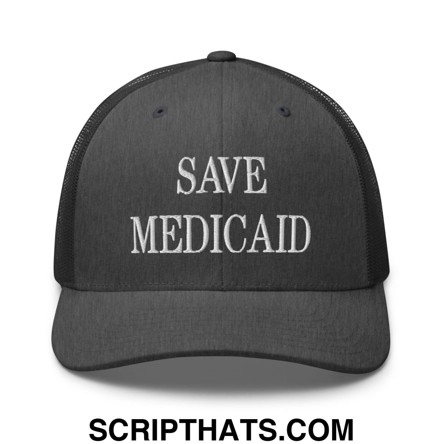 Save Medicaid Embroidered Mesh Trucker Hat Dark Heather Gray
