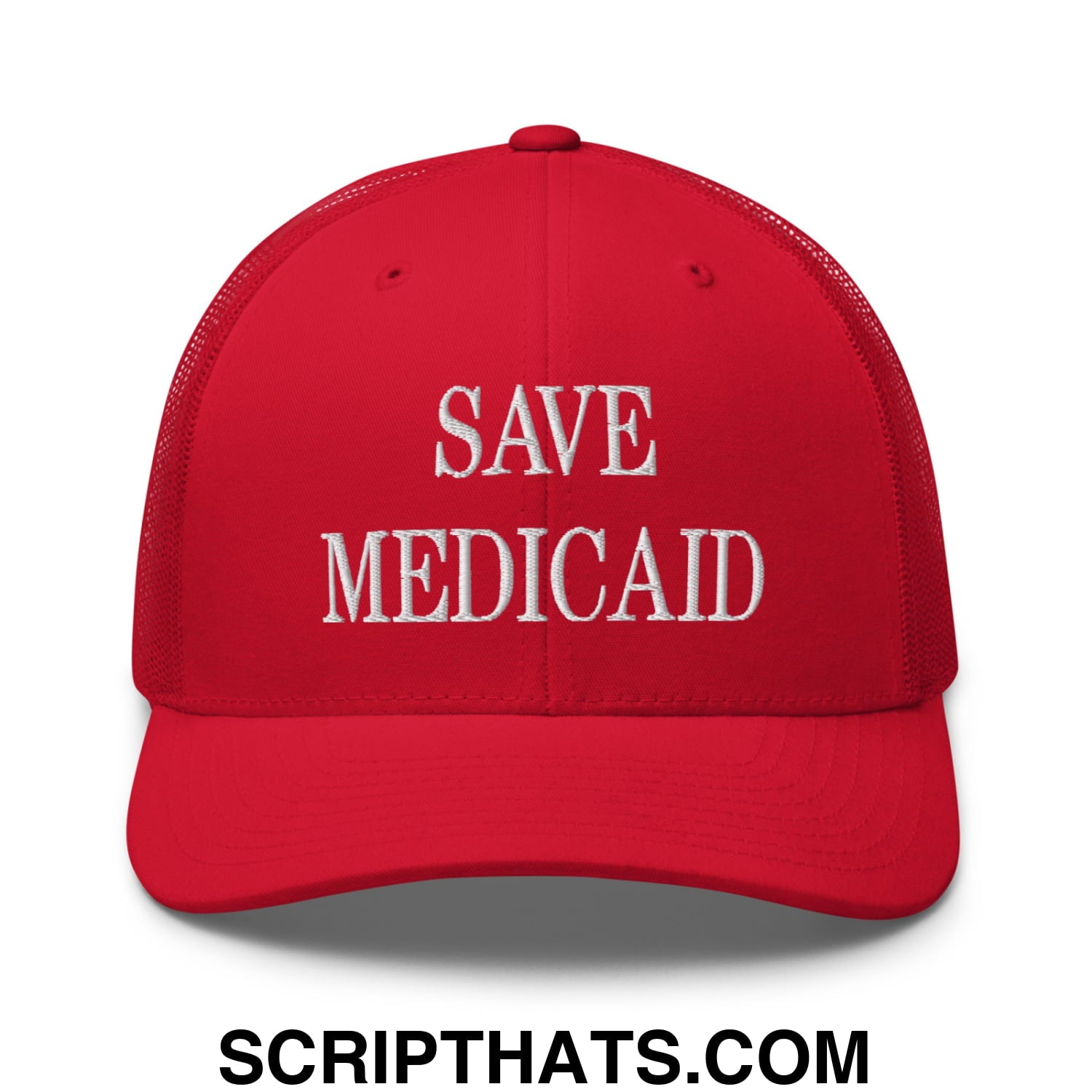 Save Medicaid Embroidered Mesh Trucker Hat Red