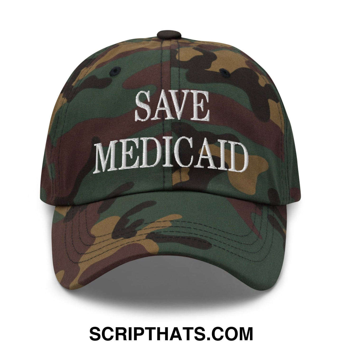 Save Medicaid Embroidered Unstructured Dad Hat Green Camo