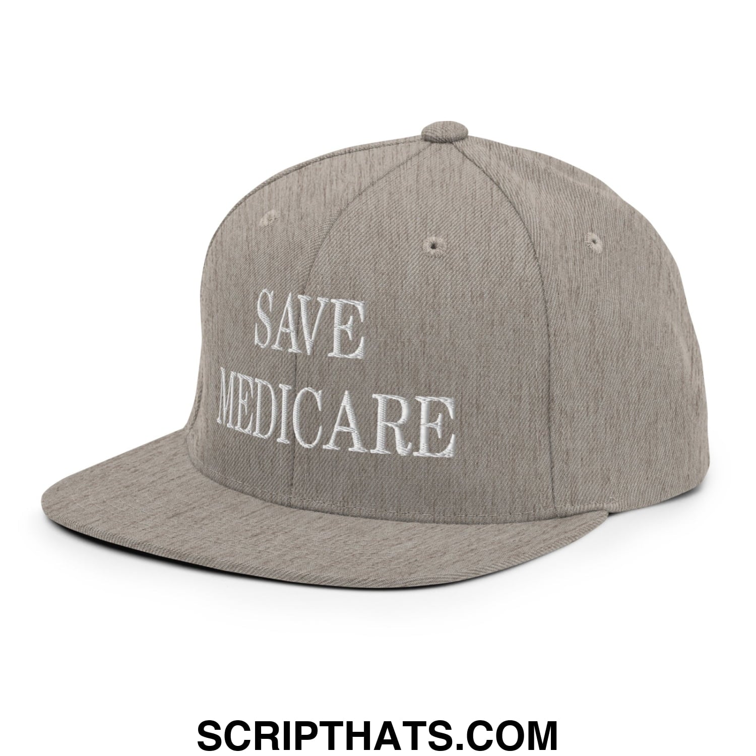 Save Medicare Embroidered Flat Brim Bill Snapback Hat Heather Grey