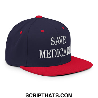 Save Medicare Embroidered Flat Brim Bill Snapback Hat Navy Red