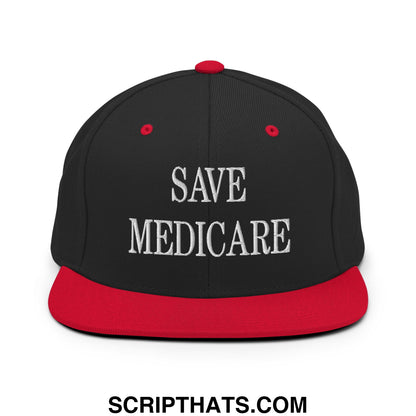 Save Medicare Embroidered Flat Brim Bill Snapback Hat Black Red