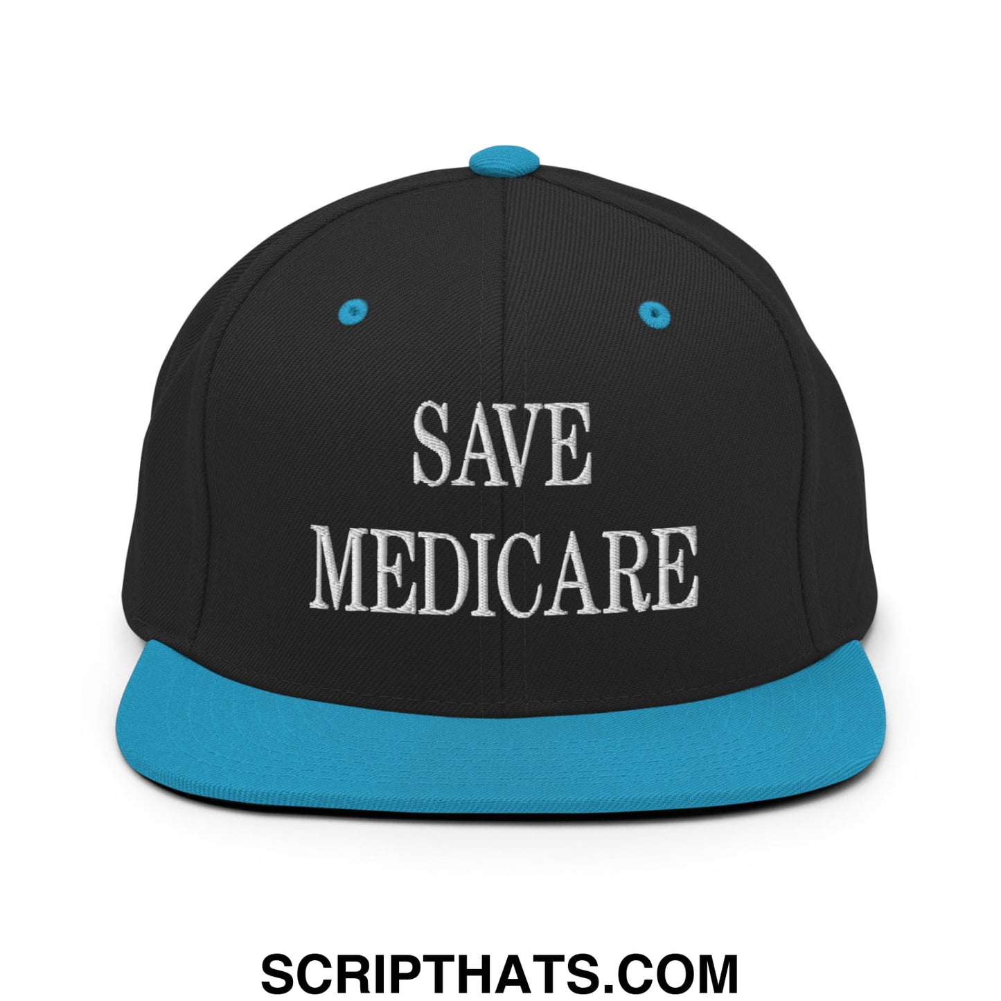 Save Medicare Embroidered Flat Brim Bill Snapback Hat Black Teal