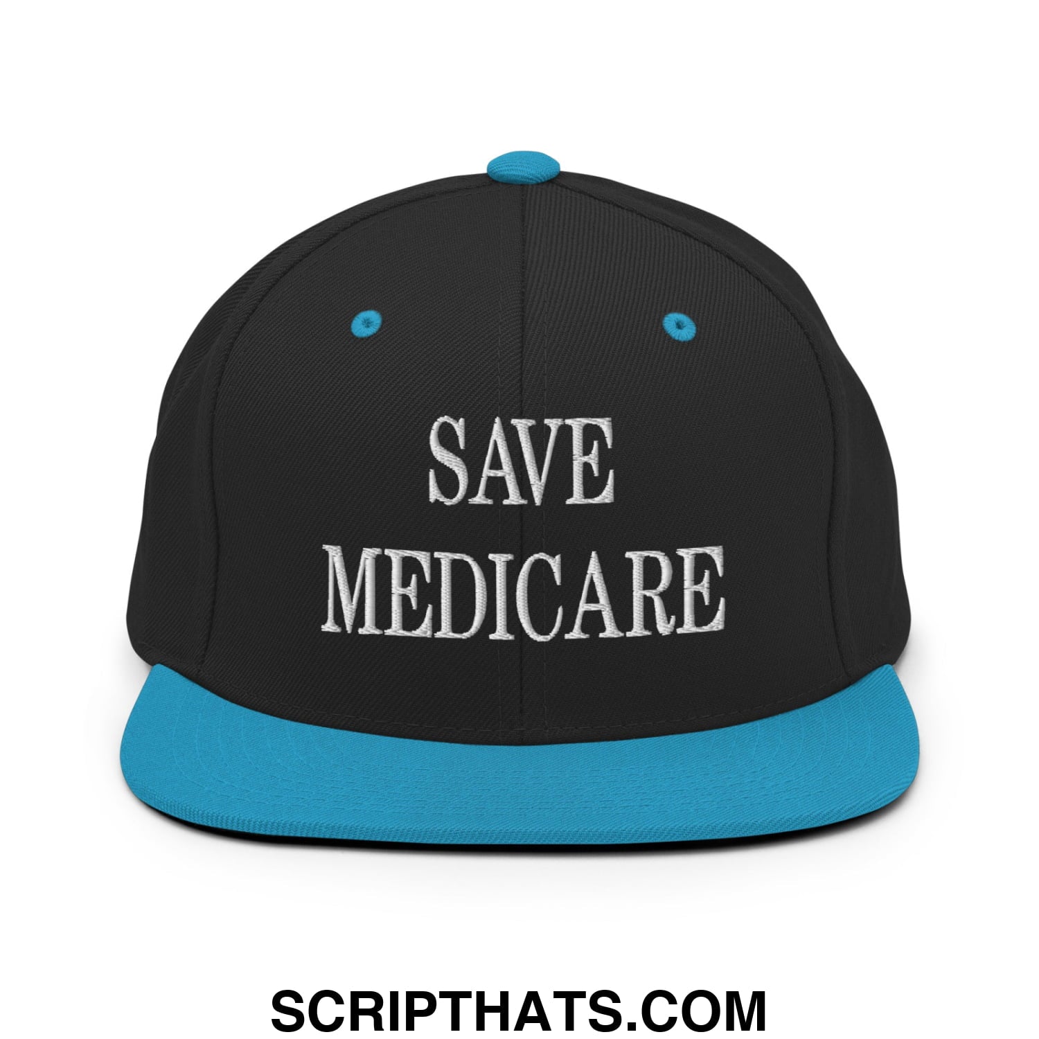 Save Medicare Embroidered Flat Brim Bill Snapback Hat Black Teal