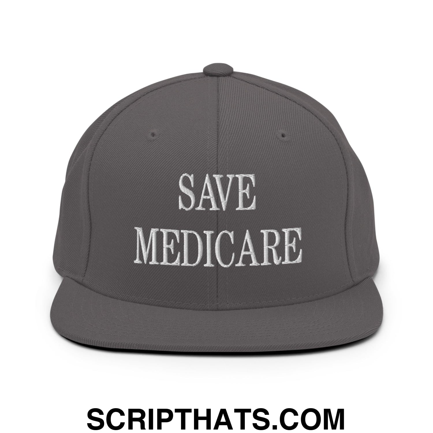 Save Medicare Embroidered Flat Brim Bill Snapback Hat Dark Grey