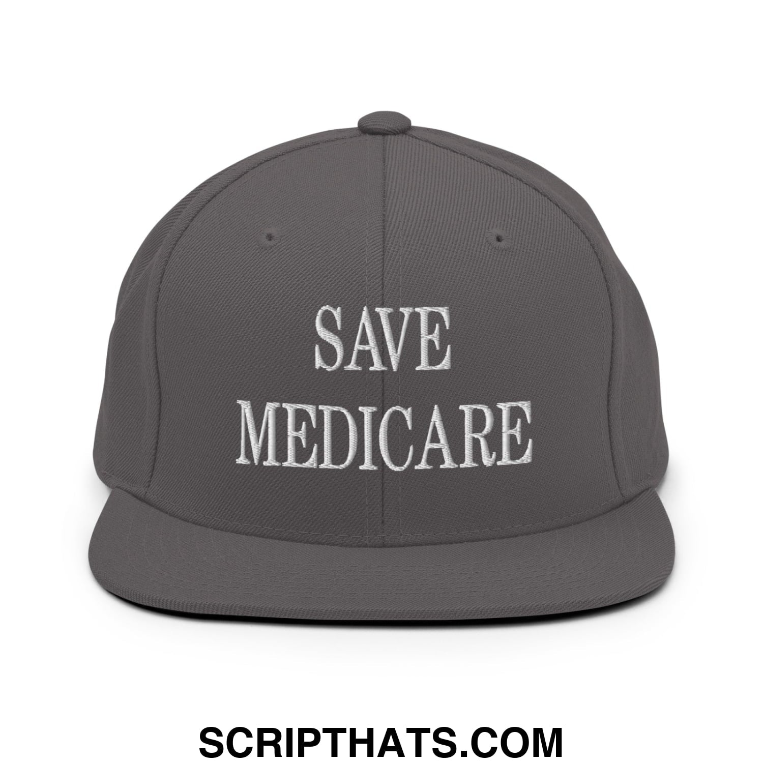 Save Medicare Embroidered Flat Brim Bill Snapback Hat Dark Grey