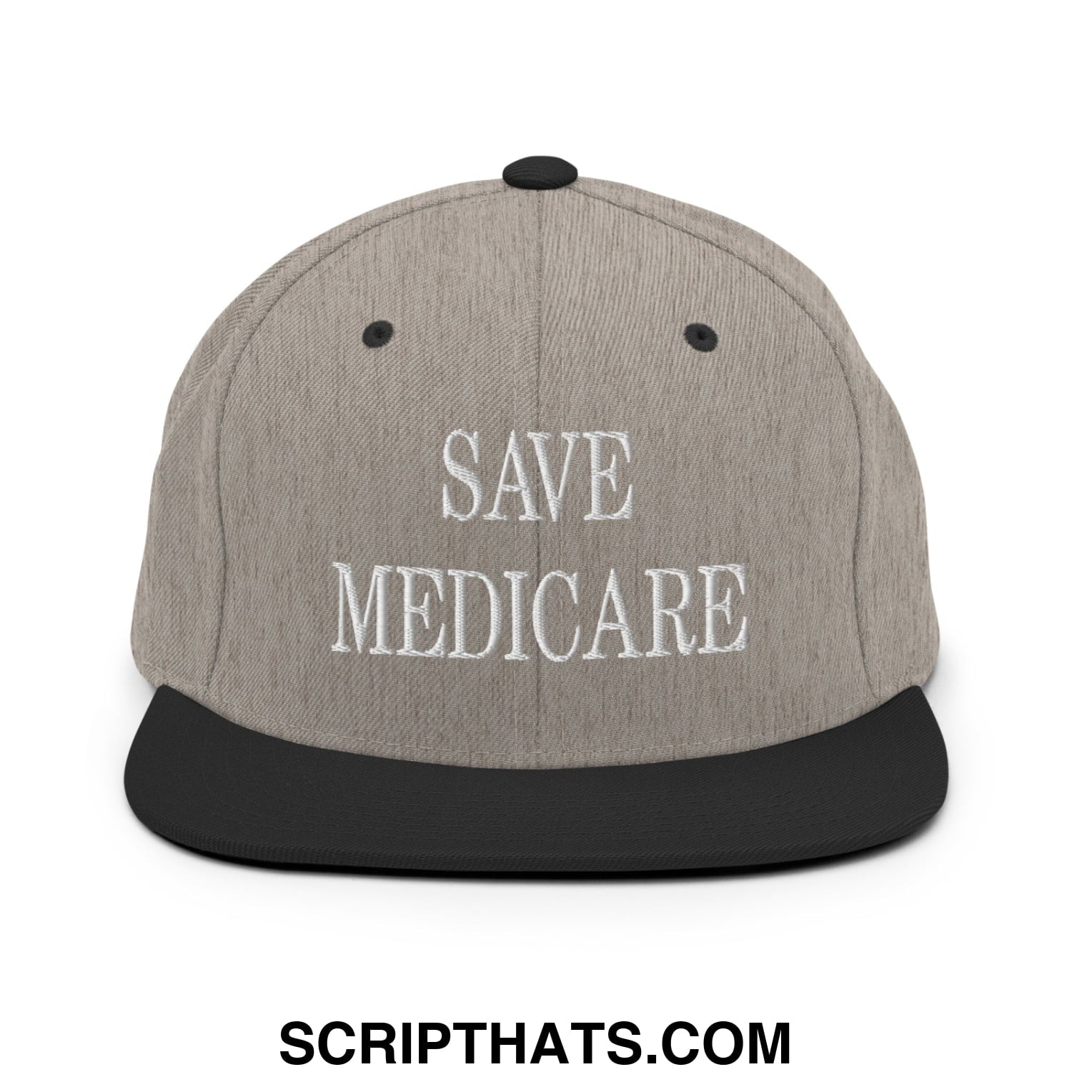 Save Medicare Embroidered Flat Brim Bill Snapback Hat Heather Black