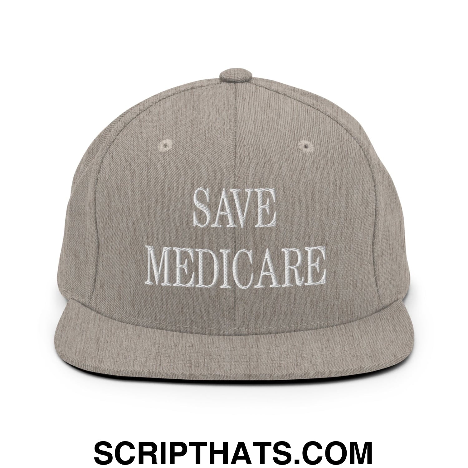Save Medicare Embroidered Flat Brim Bill Snapback Hat Heather Grey