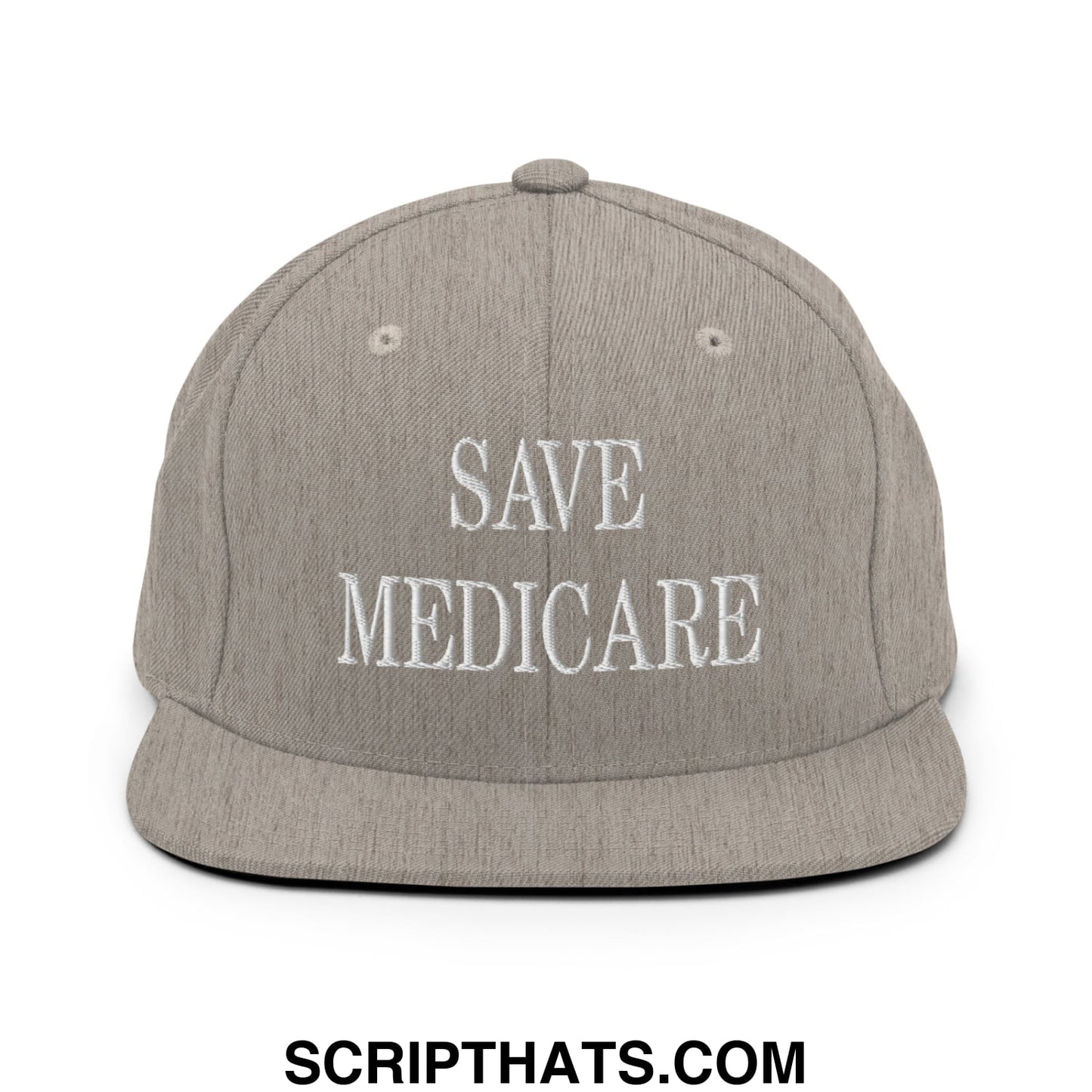 Save Medicare Embroidered Flat Brim Bill Snapback Hat Heather Grey