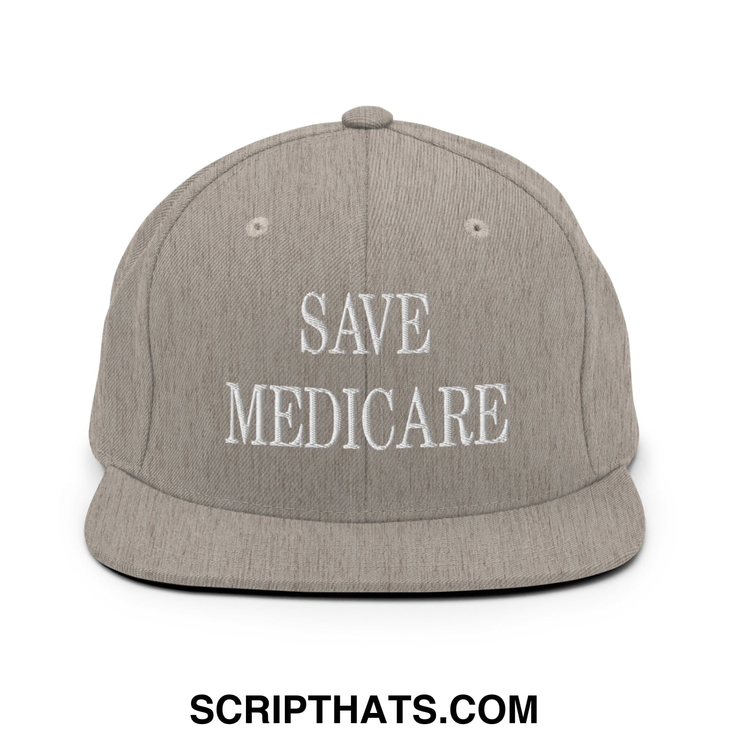 Save Medicare Embroidered Flat Brim Bill Snapback Hat Heather Grey