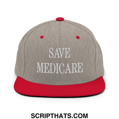 Save Medicare Embroidered Flat Brim Bill Snapback Hat Heather Grey Red