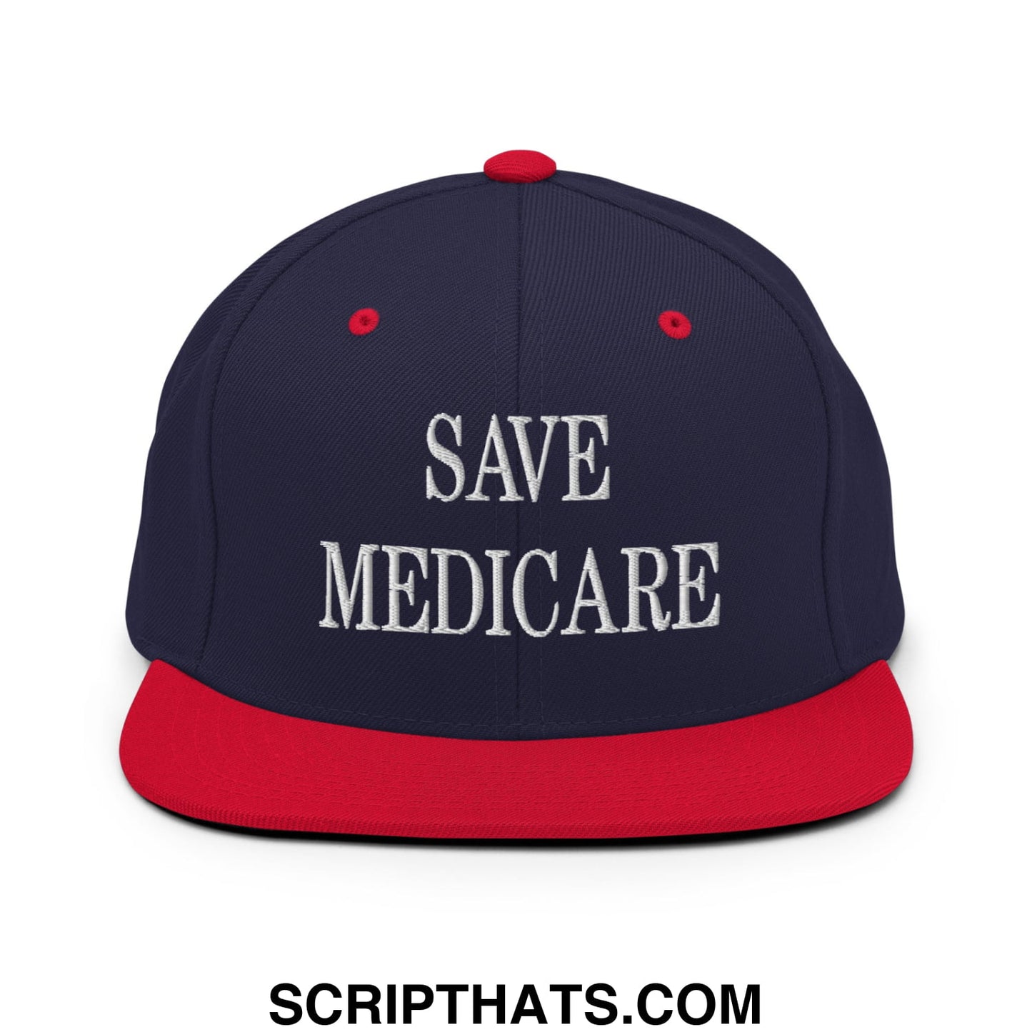 Save Medicare Embroidered Flat Brim Bill Snapback Hat Navy Red