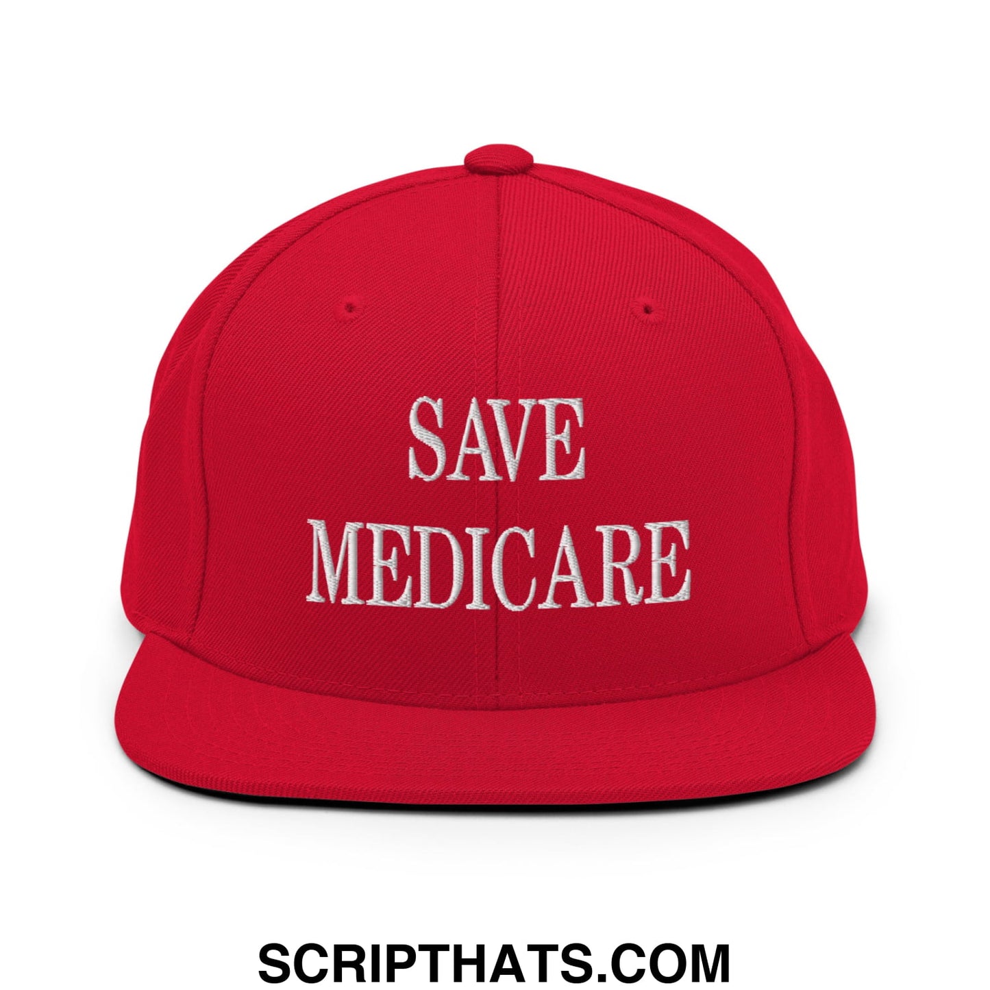 Save Medicare Embroidered Flat Brim Bill Snapback Hat Red