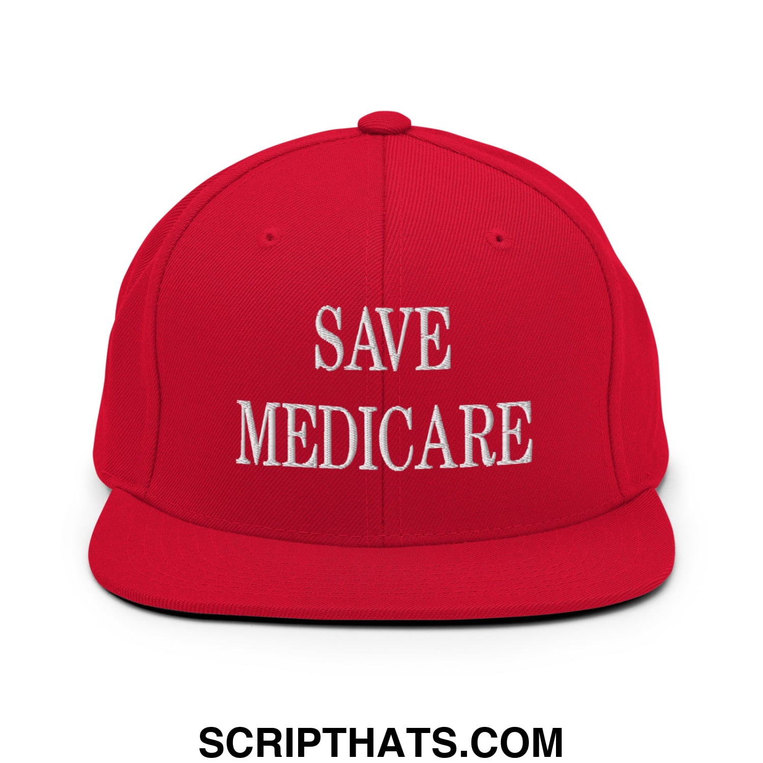 Save Medicare Embroidered Flat Brim Bill Snapback Hat Red