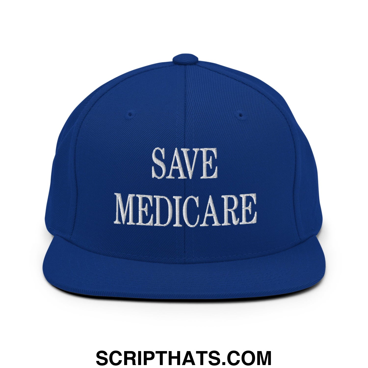 Save Medicare Embroidered Flat Brim Bill Snapback Hat Royal Blue