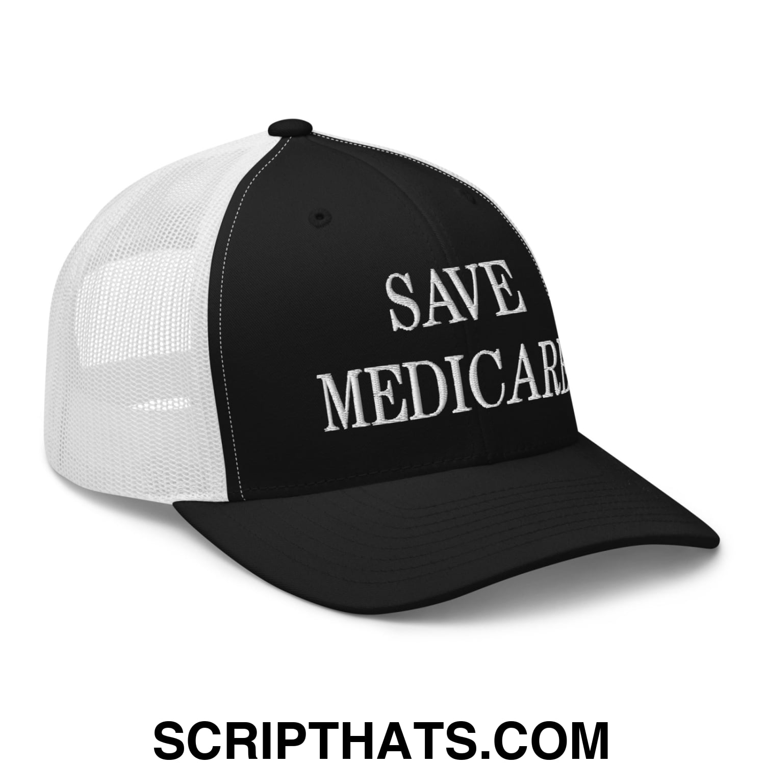 Save Medicare Embroidered Mesh Trucker Hat Black White