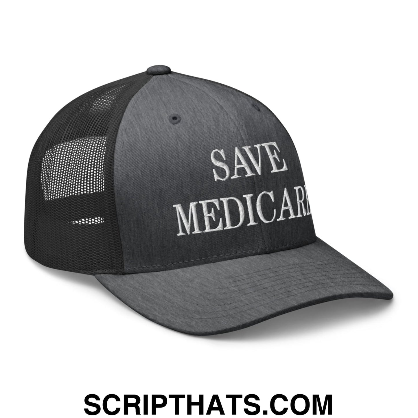 Save Medicare Embroidered Mesh Trucker Hat Dark Heather Gray