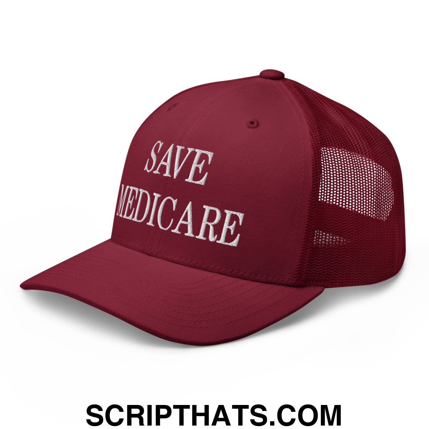 Save Medicare Embroidered Mesh Trucker Hat Cranberry