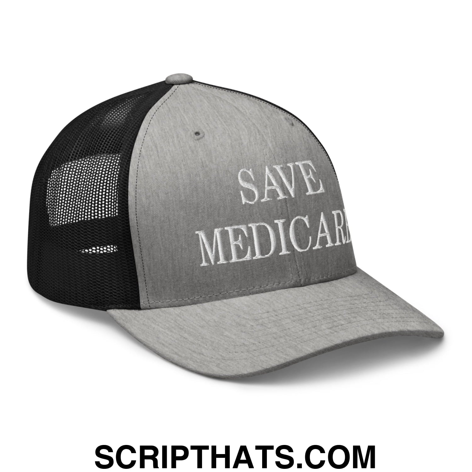 Save Medicare Embroidered Mesh Trucker Hat Heather Black