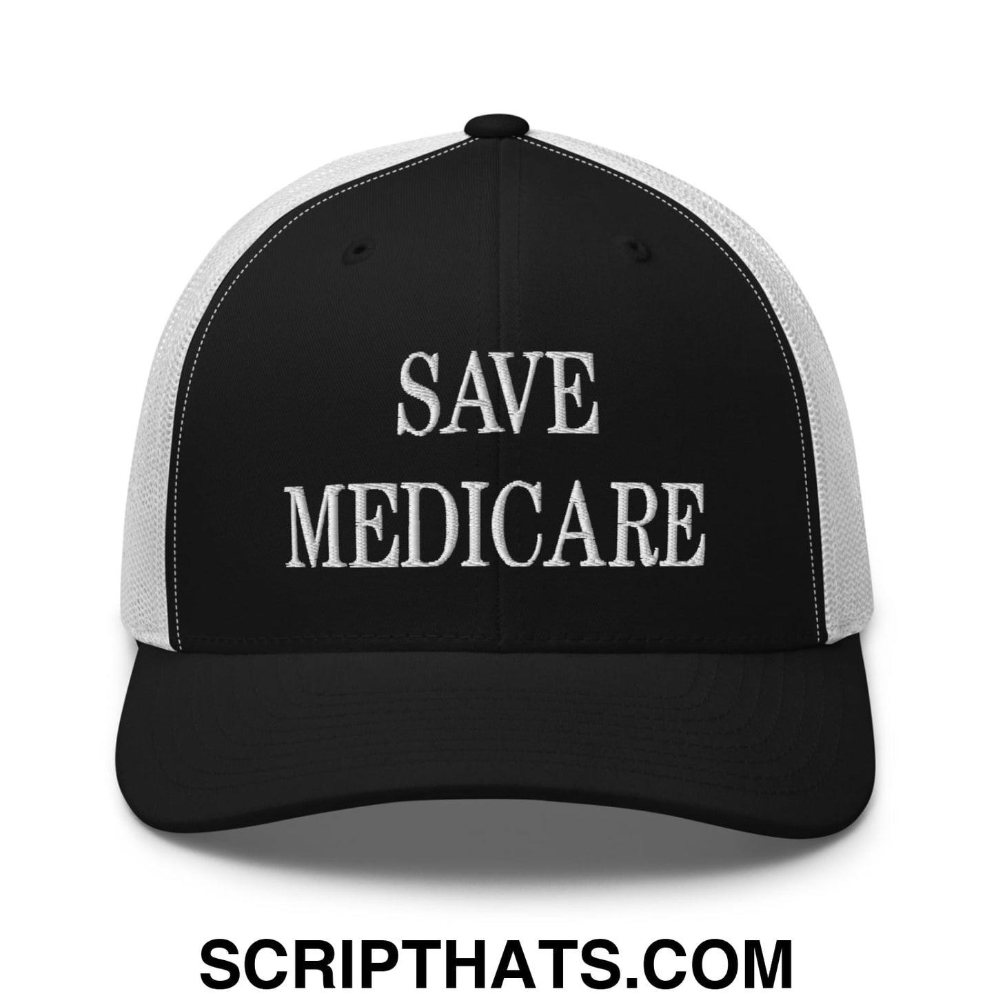 Save Medicare Embroidered Mesh Trucker Hat Black White