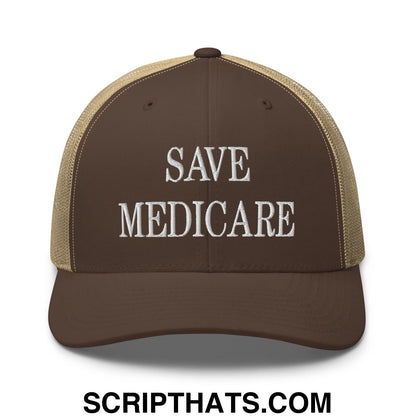 Save Medicare Embroidered Mesh Trucker Hat Brown Khaki