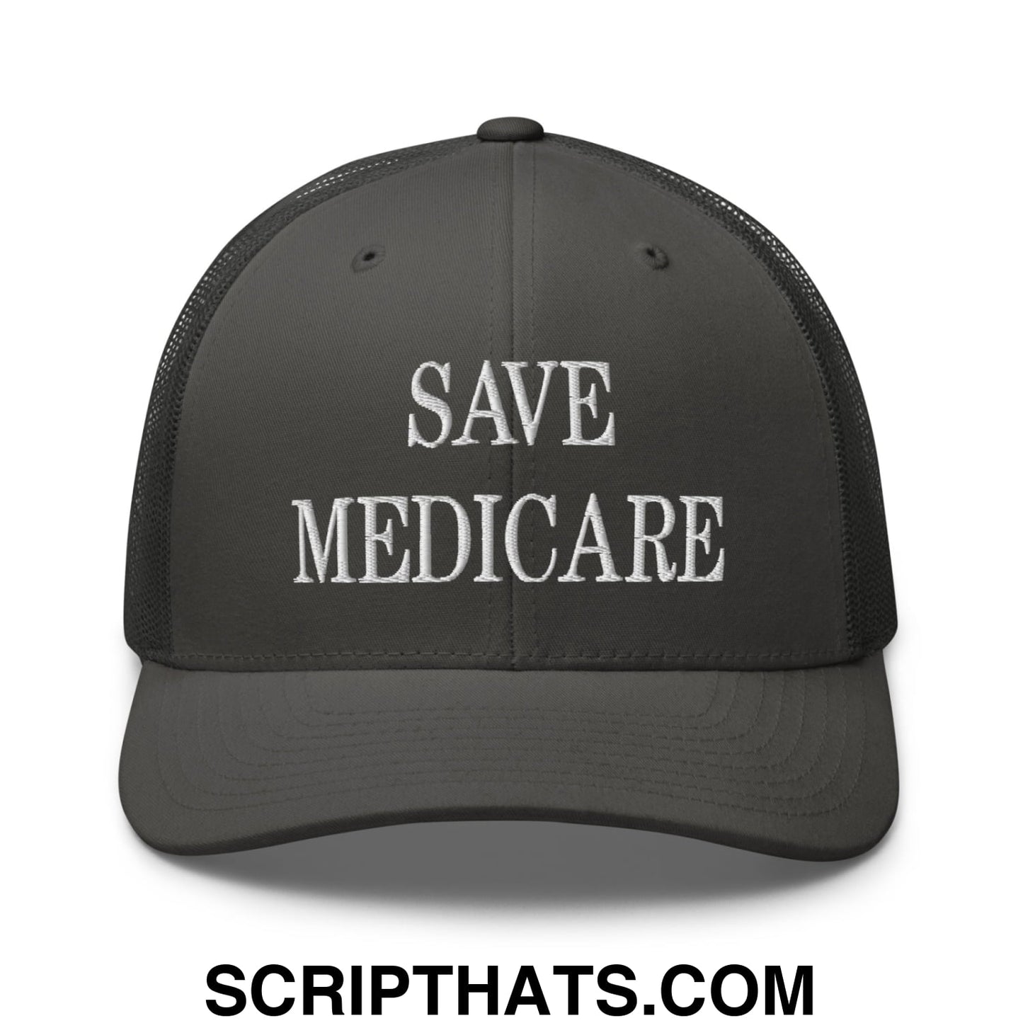 Save Medicare Embroidered Mesh Trucker Hat Charcoal
