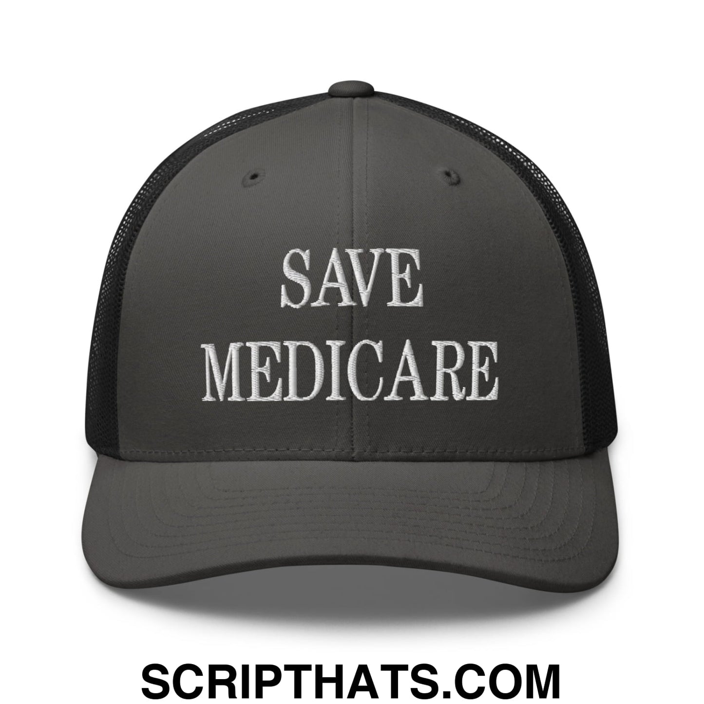 Save Medicare Embroidered Mesh Trucker Hat Charcoal Black