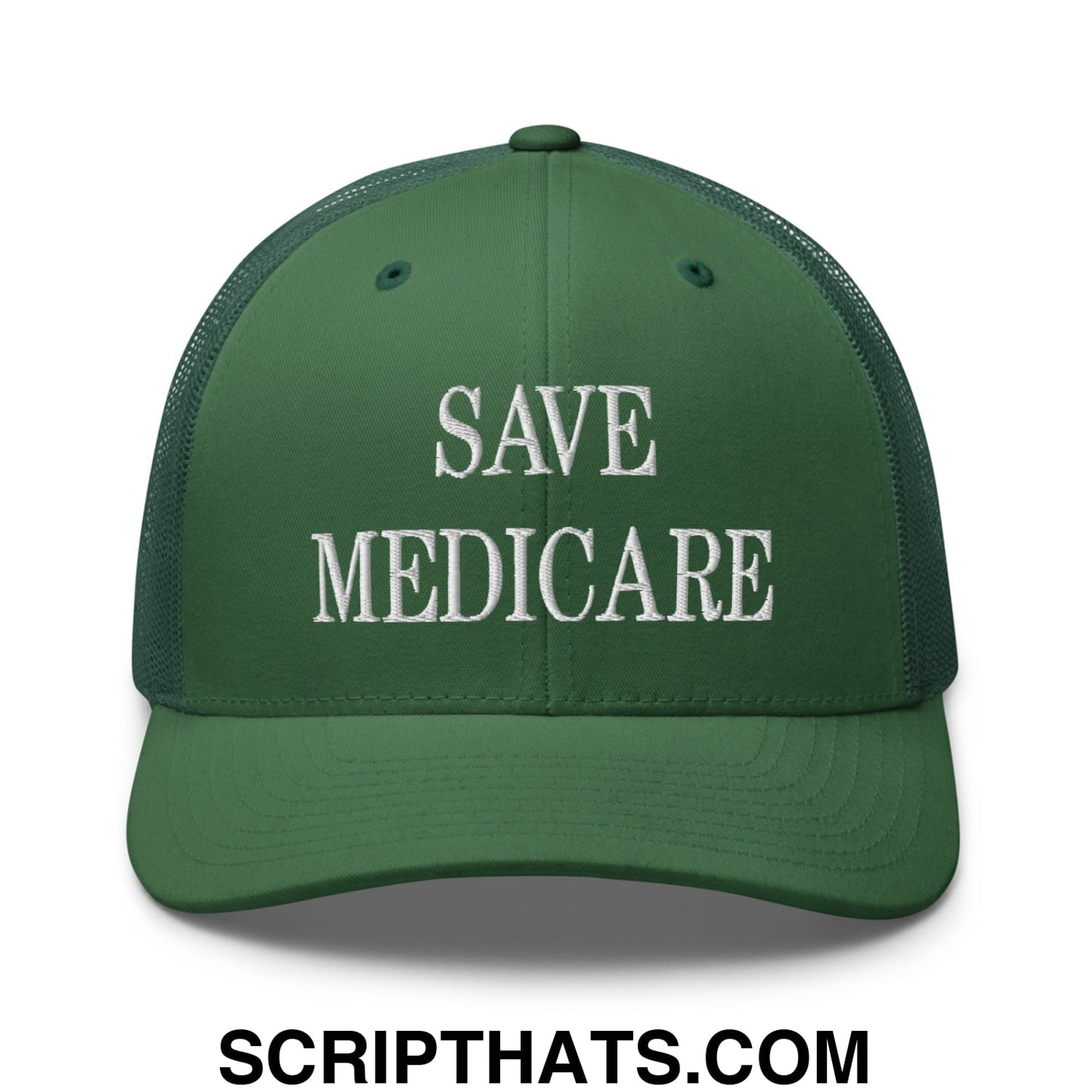 Save Medicare Embroidered Mesh Trucker Hat Evergreen