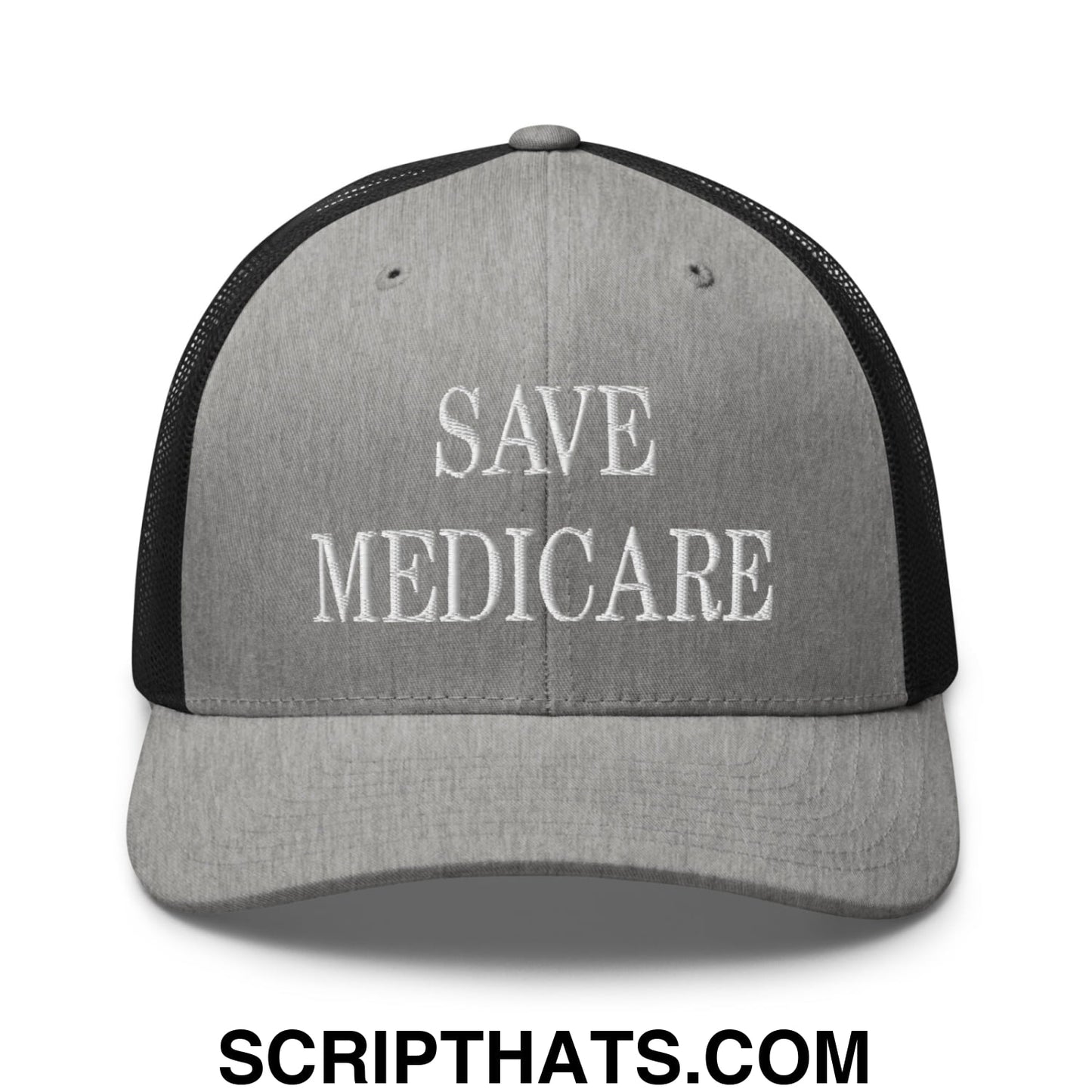 Save Medicare Embroidered Mesh Trucker Hat Heather Black