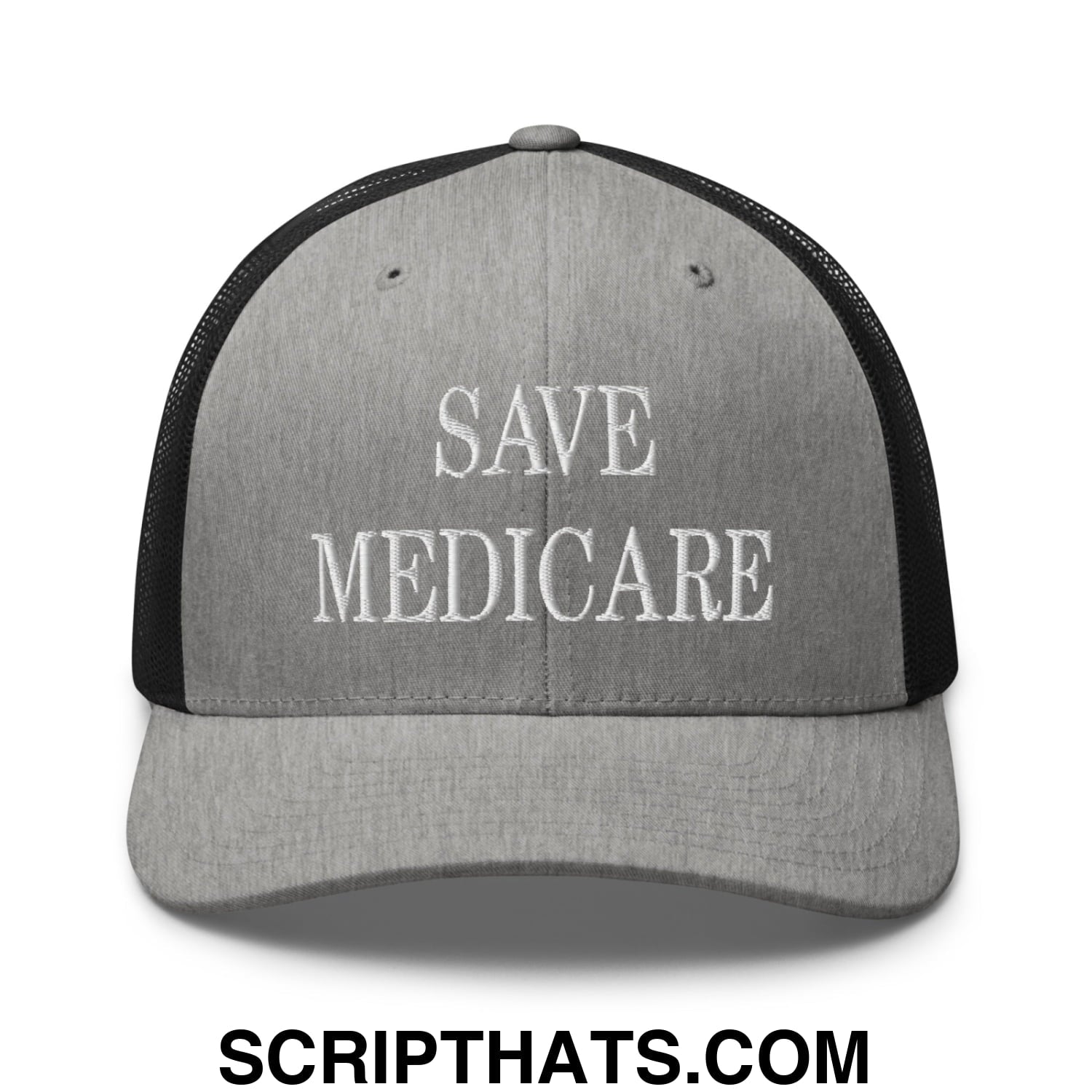Save Medicare Embroidered Mesh Trucker Hat Heather Black