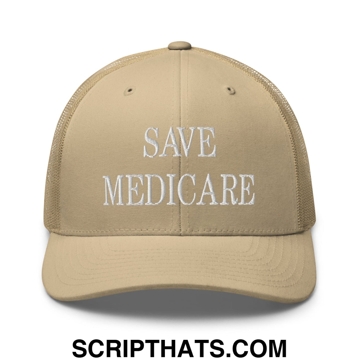Save Medicare Embroidered Mesh Trucker Hat Khaki