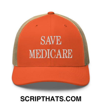 Save Medicare Embroidered Mesh Trucker Hat Rustic Orange Khaki