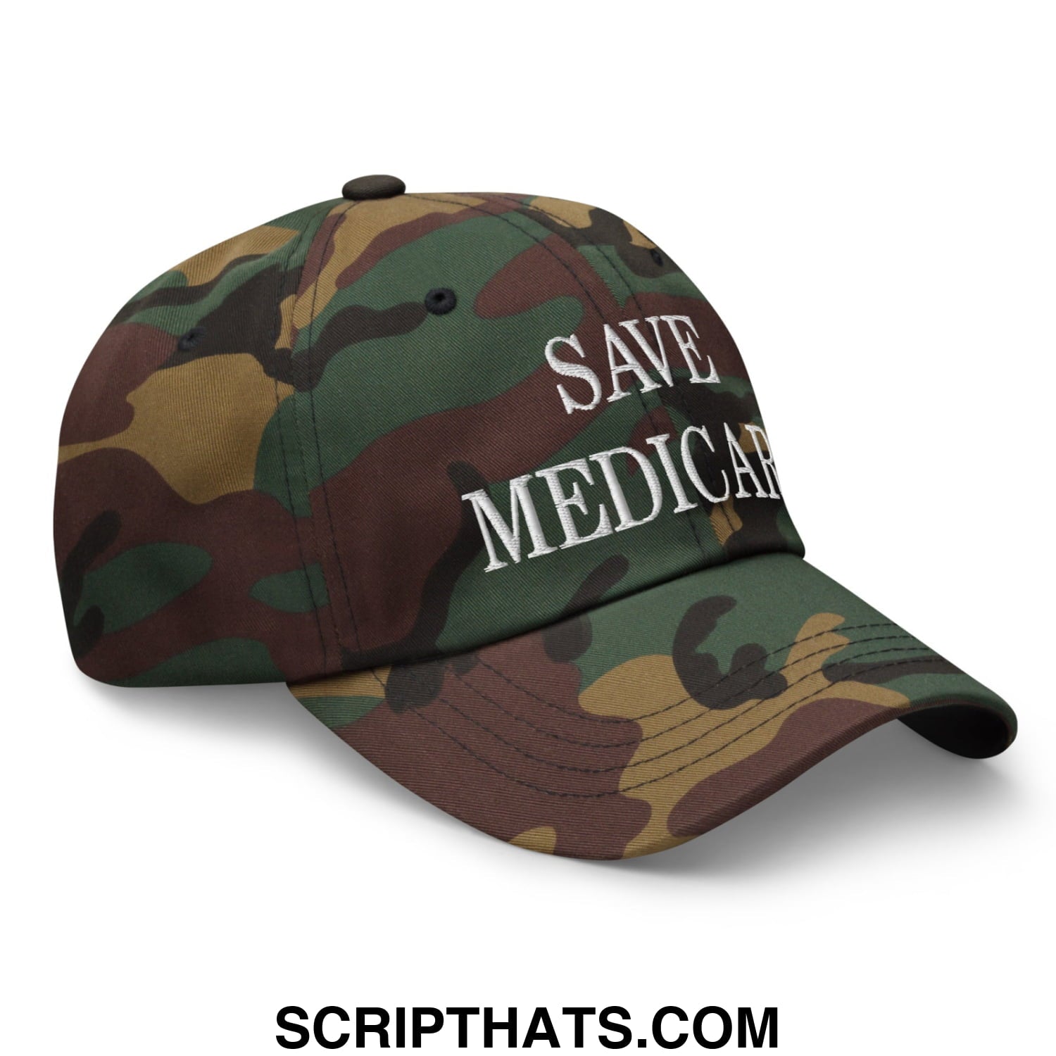 Save Medicare Embroidered Unstructured Dad Hat Green Camo