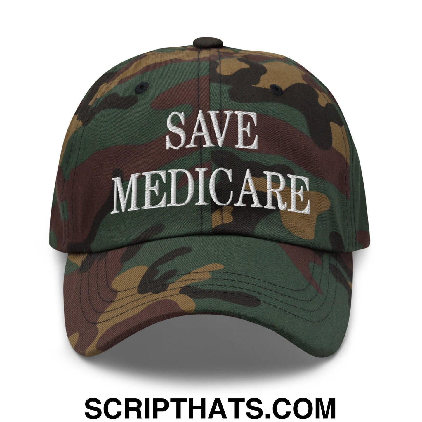 Save Medicare Embroidered Unstructured Dad Hat Green Camo