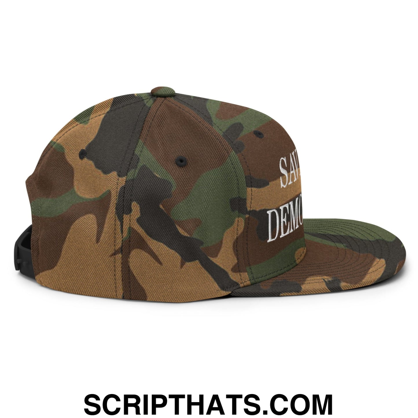 Save Our Democracy Embroidered Flat Bill Brim Snapback Hat Green Camo