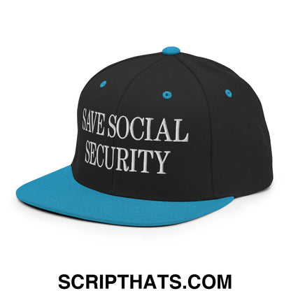 Save Social Security Embroidered Flat Brim Bill Snapback Hat Black Teal