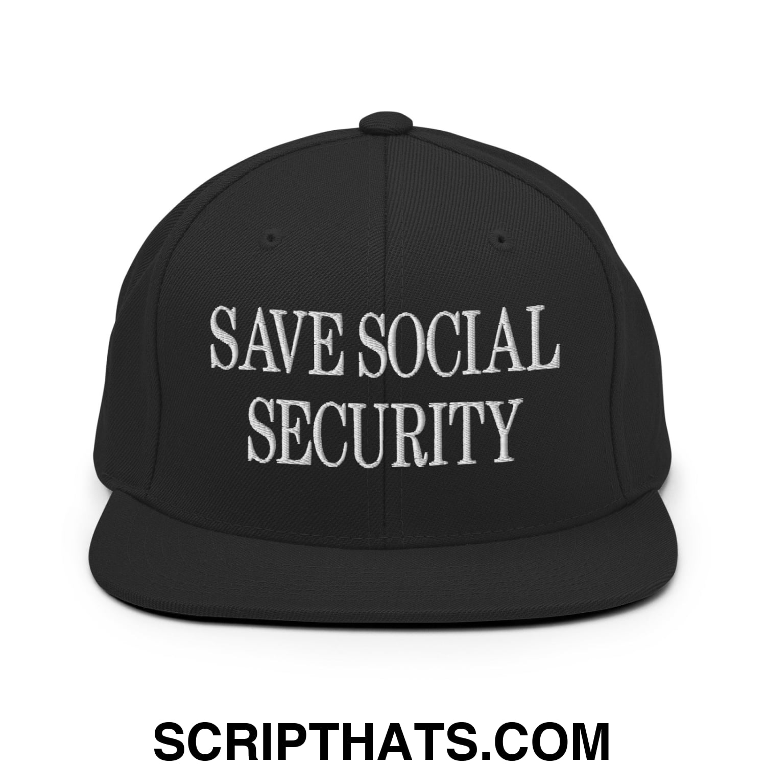 Save Social Security Embroidered Flat Brim Bill Snapback Hat Black
