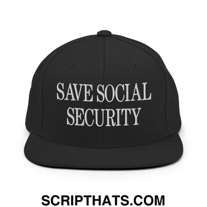 Save Social Security Embroidered Flat Brim Bill Snapback Hat Black