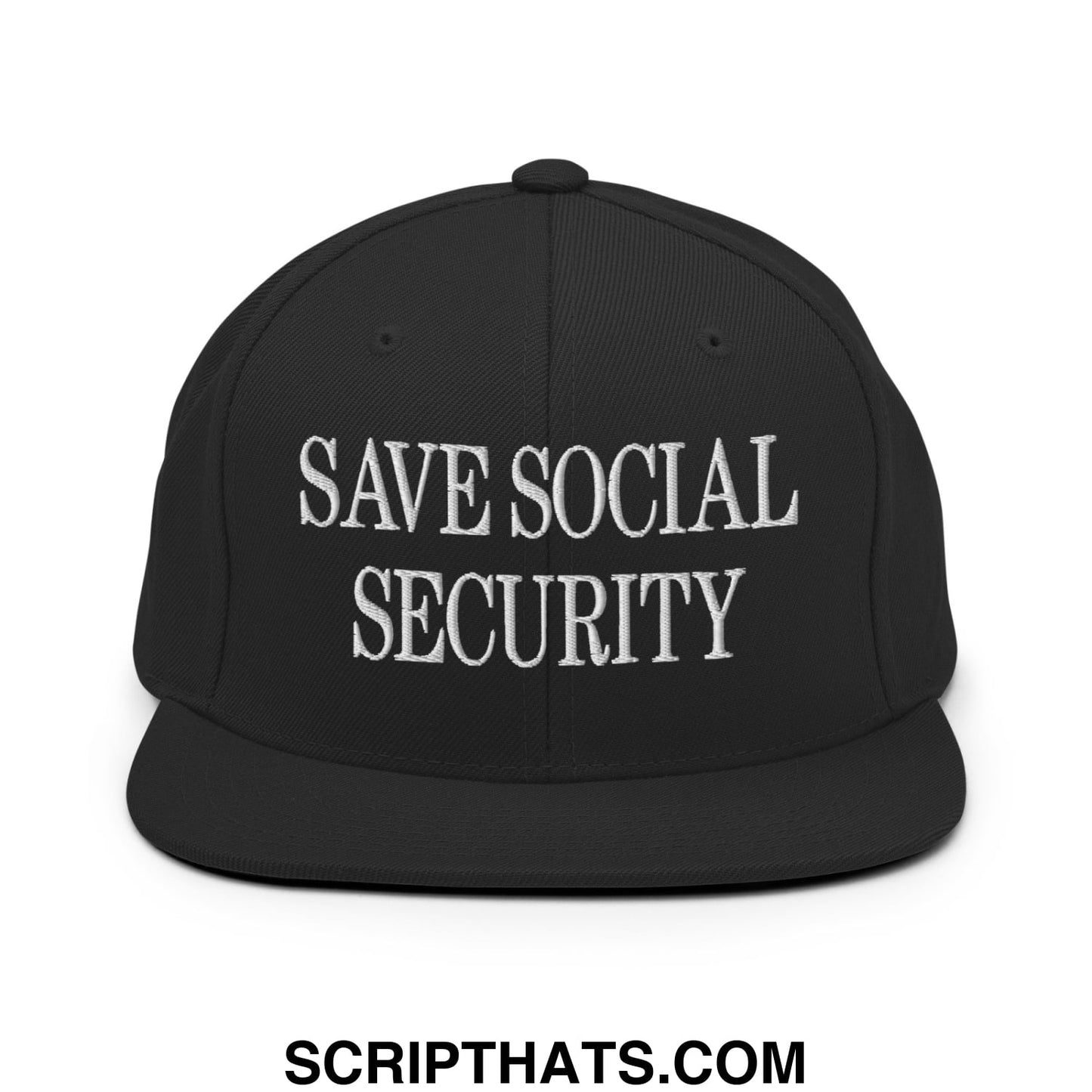 Save Social Security Embroidered Flat Brim Bill Snapback Hat Black
