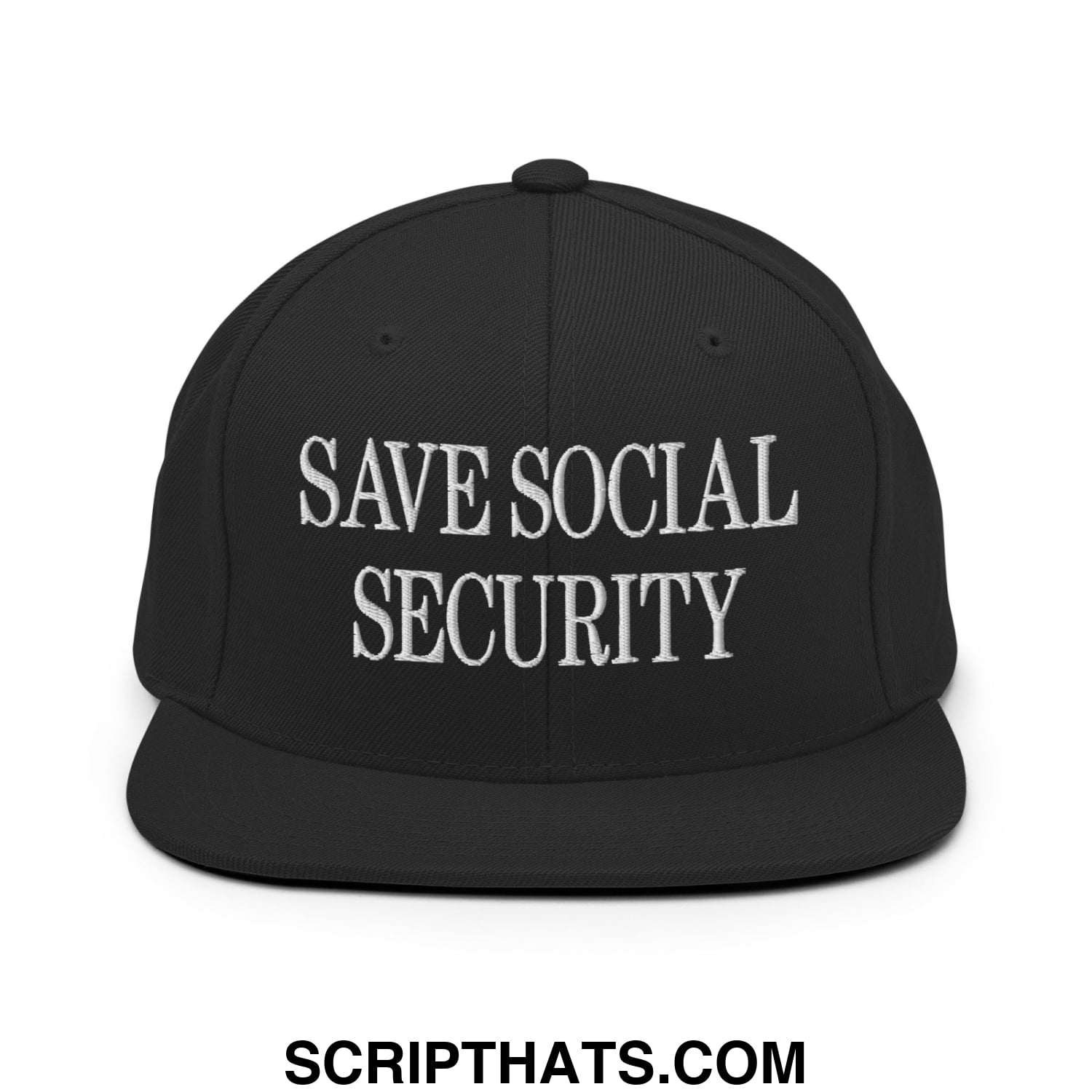 Save Social Security Embroidered Flat Brim Bill Snapback Hat Black
