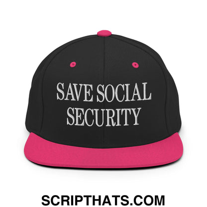 Save Social Security Embroidered Flat Brim Bill Snapback Hat Black Neon Pink