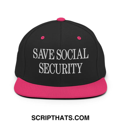 Save Social Security Embroidered Flat Brim Bill Snapback Hat Black Neon Pink