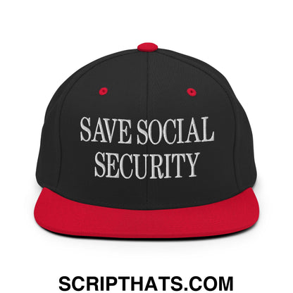 Save Social Security Embroidered Flat Brim Bill Snapback Hat Black Red